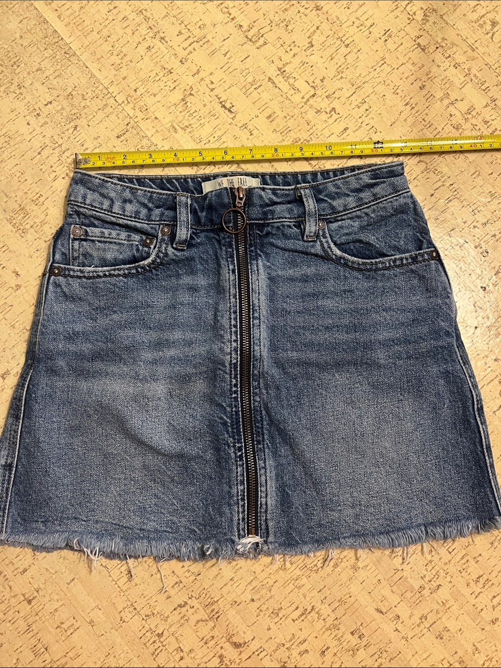 Free people Distressed Zip-Front Denim Mini Skirt - Blue